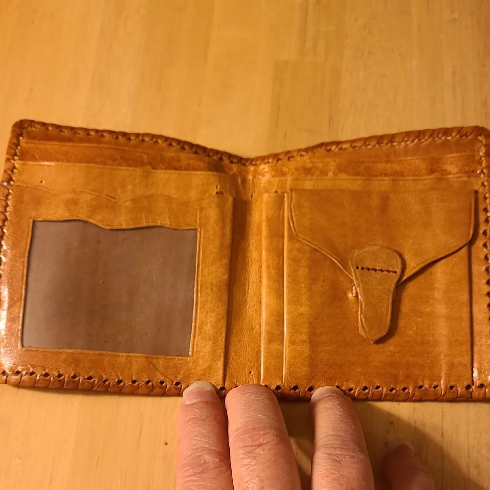 Artisan Tan Leather Wallet with Elephant Design